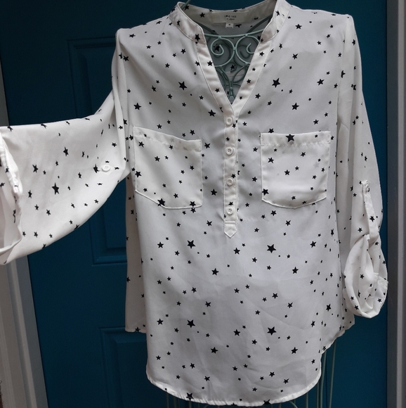 Star Shirt Long Sleeves 3/4 Length Holders Double Pockets Buttons Stars - Picture 11 of 11